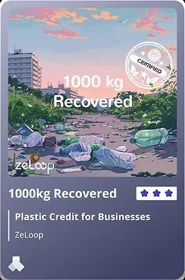 Promotional portrait image with text about 1000 kg recovered and plastic credit for businesses by ZeLoop