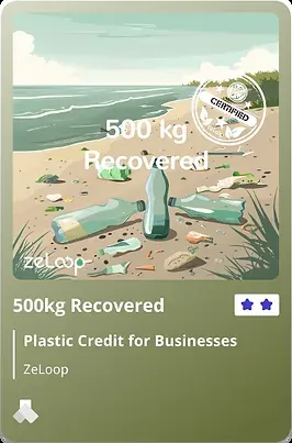 Promo image with text "500kg Recovered" and "Plastic Credit for Businesses ZeLoop Promo image with text "500kg Recovered" and "Plastic Credit for Businesses ZeLoop